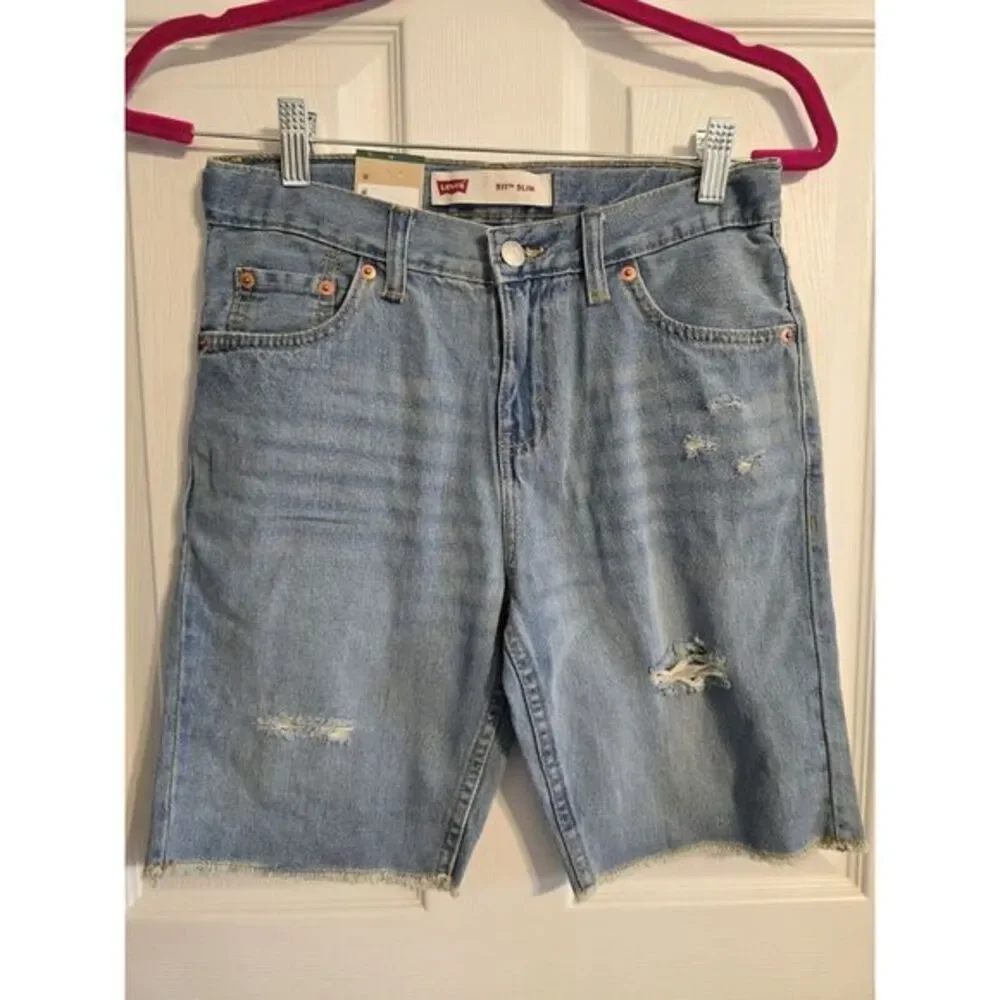 Levi Strauss Youth Boy's Adjustable Waist Distressed Denim Shorts‎ Medium Wash